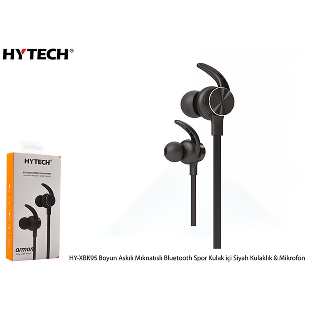 Hytech HY-XBK95 Siyah Boyun Askılı Mıknatıslı Bluetooth Spor Kulak içi Kulaklık Mikrofon