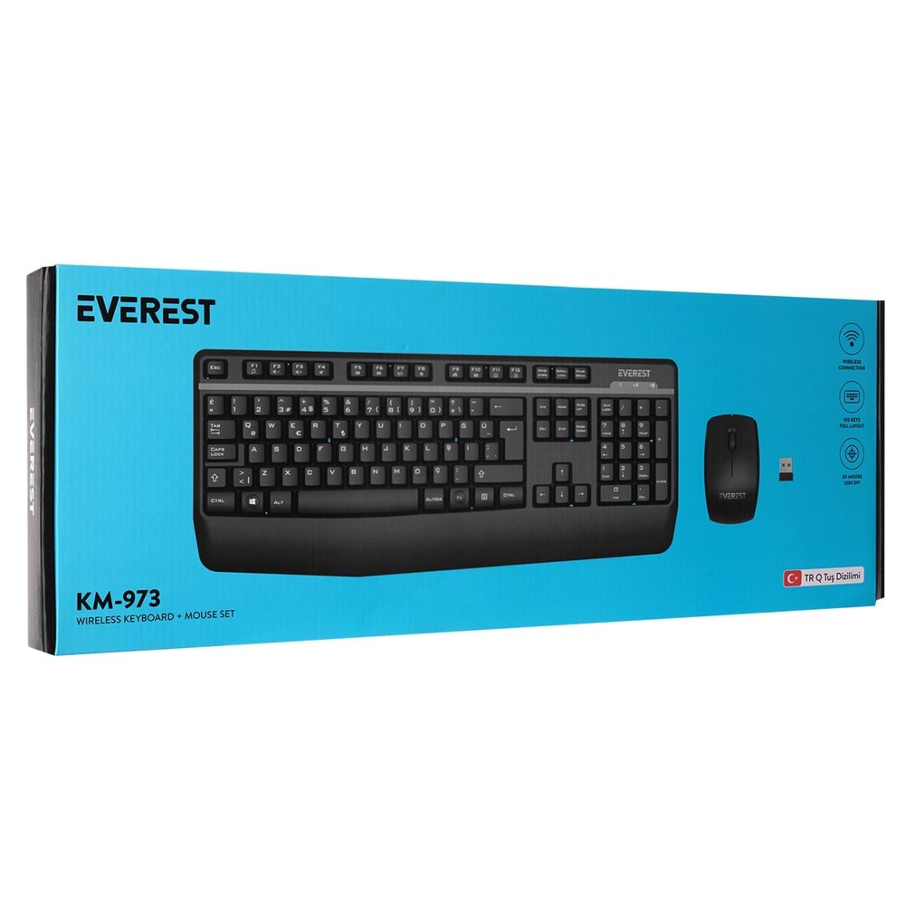 Everest KM-973 Siyah Kablosuz Q Klavye + Mouse Set