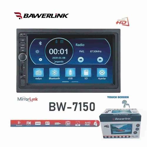 Bawerlink BW-7150 7 İnç USB/SD/BT Double Dın Oto Teyp (kamera hediyeli)