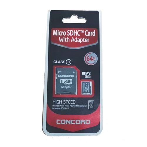 Concord C-M64 64 GB Adaptörlü Class 10 Micro SD Hafıza Kartı