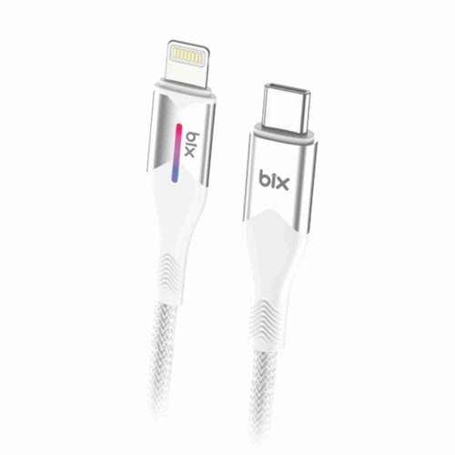 Bix BX04CL Type-C to Lightning iPhone 1mt 27W Örgülü LED Işıklı Şarj ve Data Kablosu