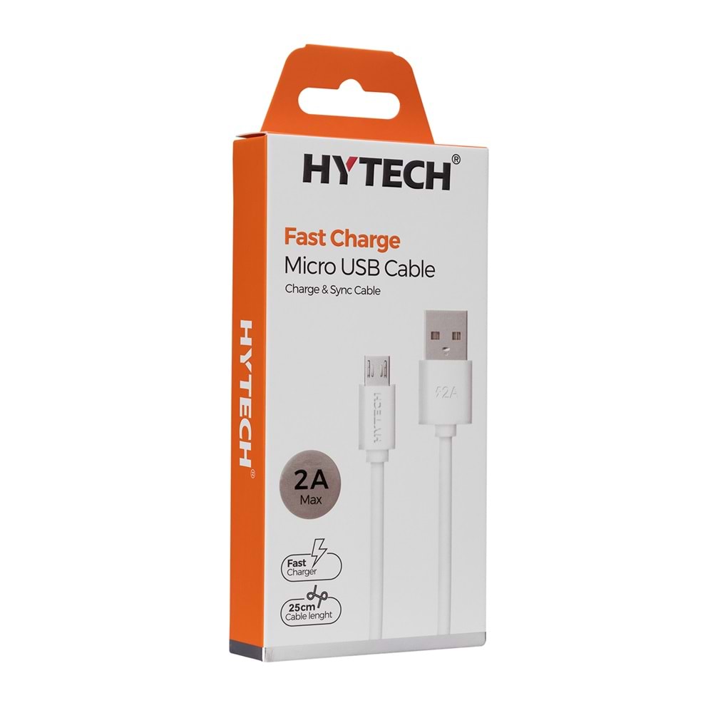 Hytech HY-X88 0.25m 2A Micro Usb Beyaz Şarj Kablosu