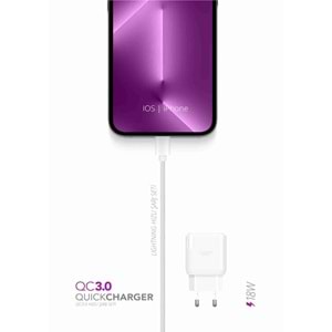Powerway QCL30 (qc 3.0) Iphone 18w Hızlı Şarj Lightning Ios Şarj Cihazı (kablo Dahil) Tüm Cihazlarla Uyumlu